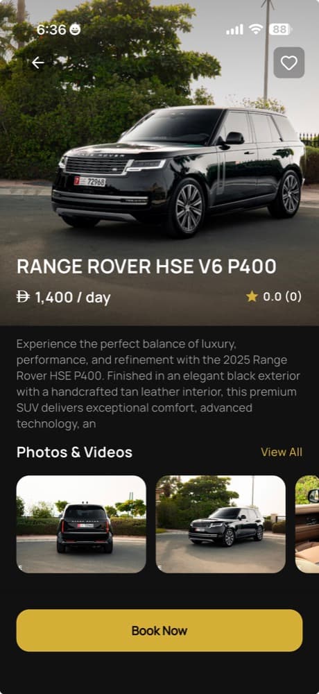 Booking a Range Rover HSE V6 P400 in the Ananda app
